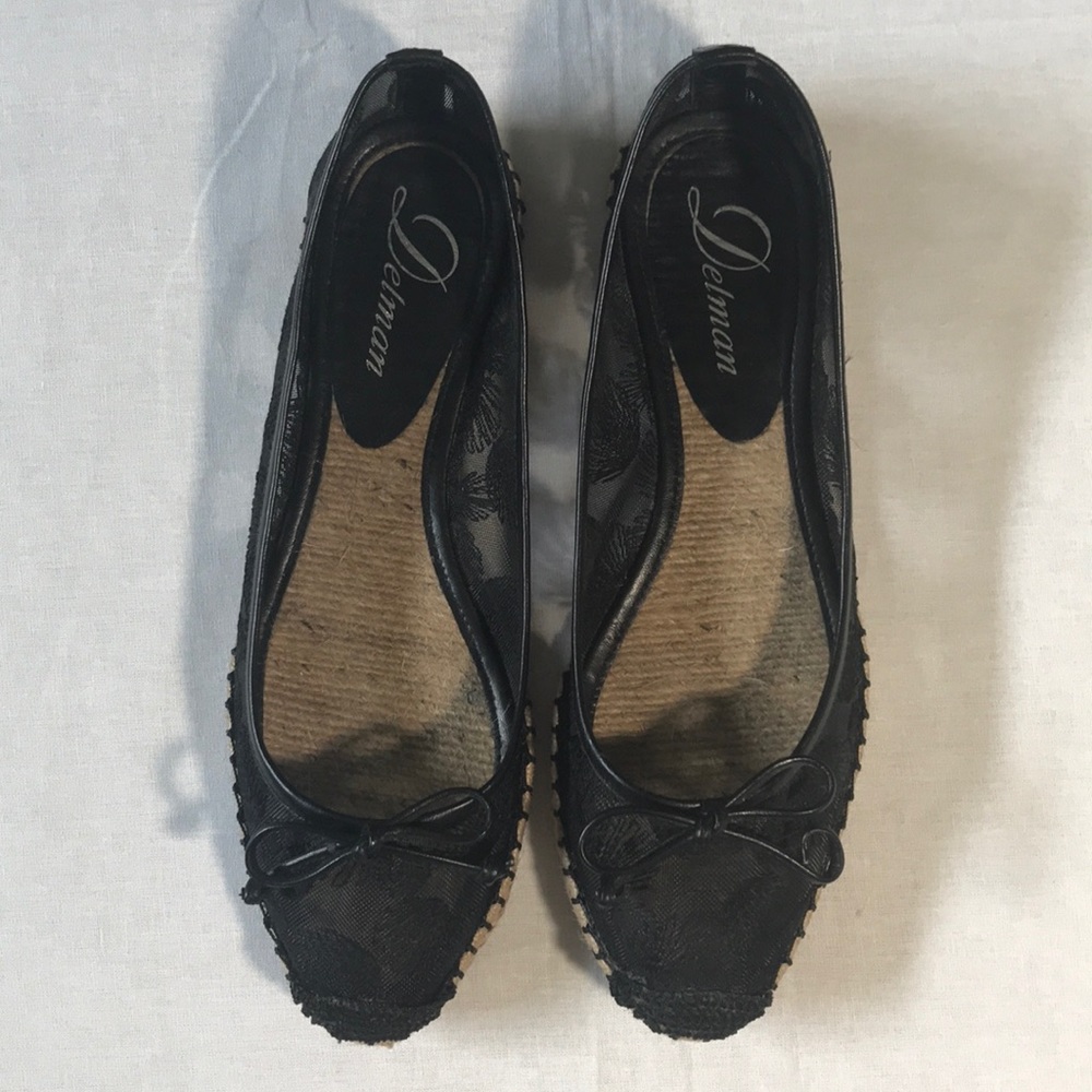 Delman black flats shoes with floral embroidery - Picture 4 of 8